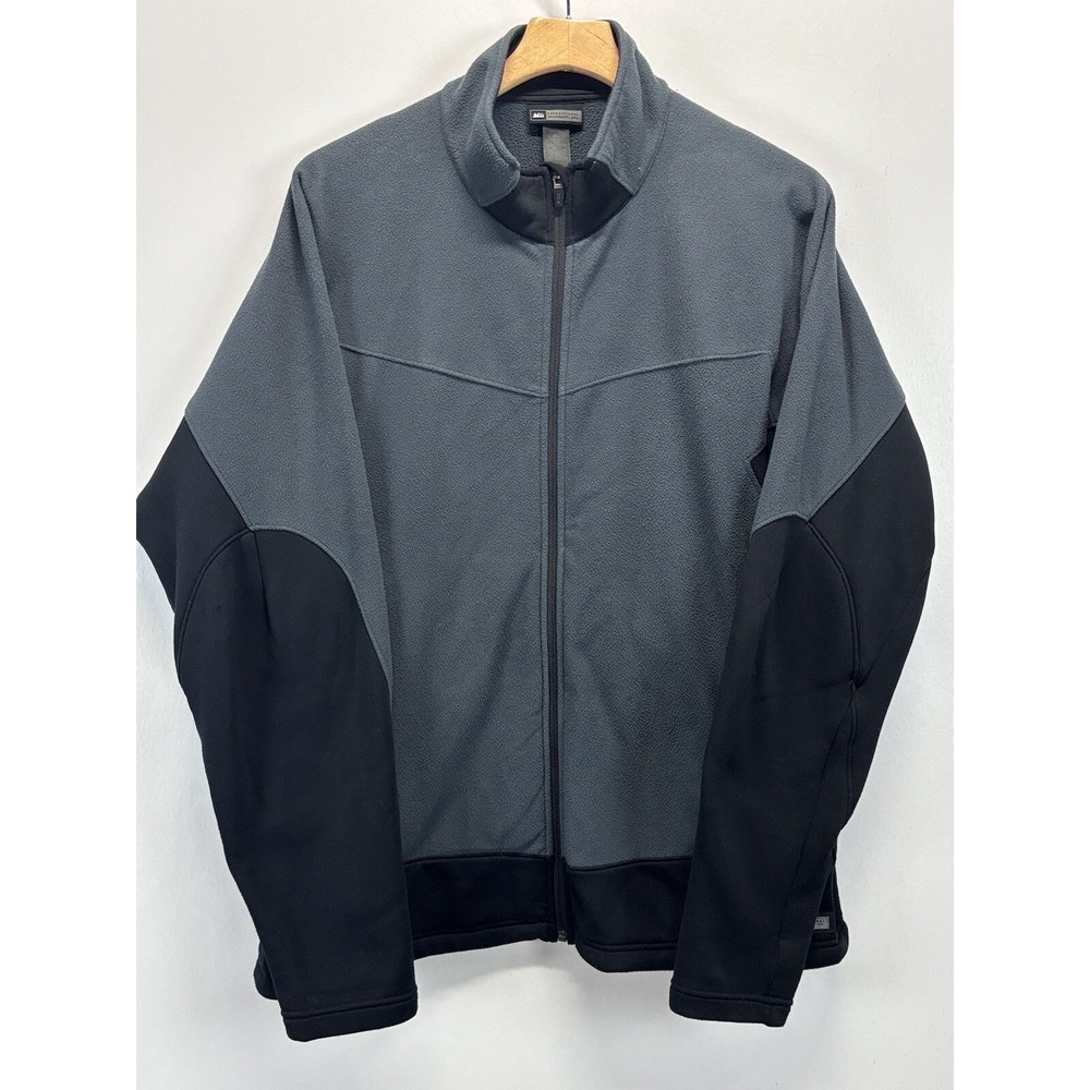REI Fleece Jacket Mens XL Grey black Full Zip Gorp Core Outdoors Hiking Preppy